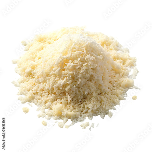 Pile of grated parmesan cheese isolated on transparent background
