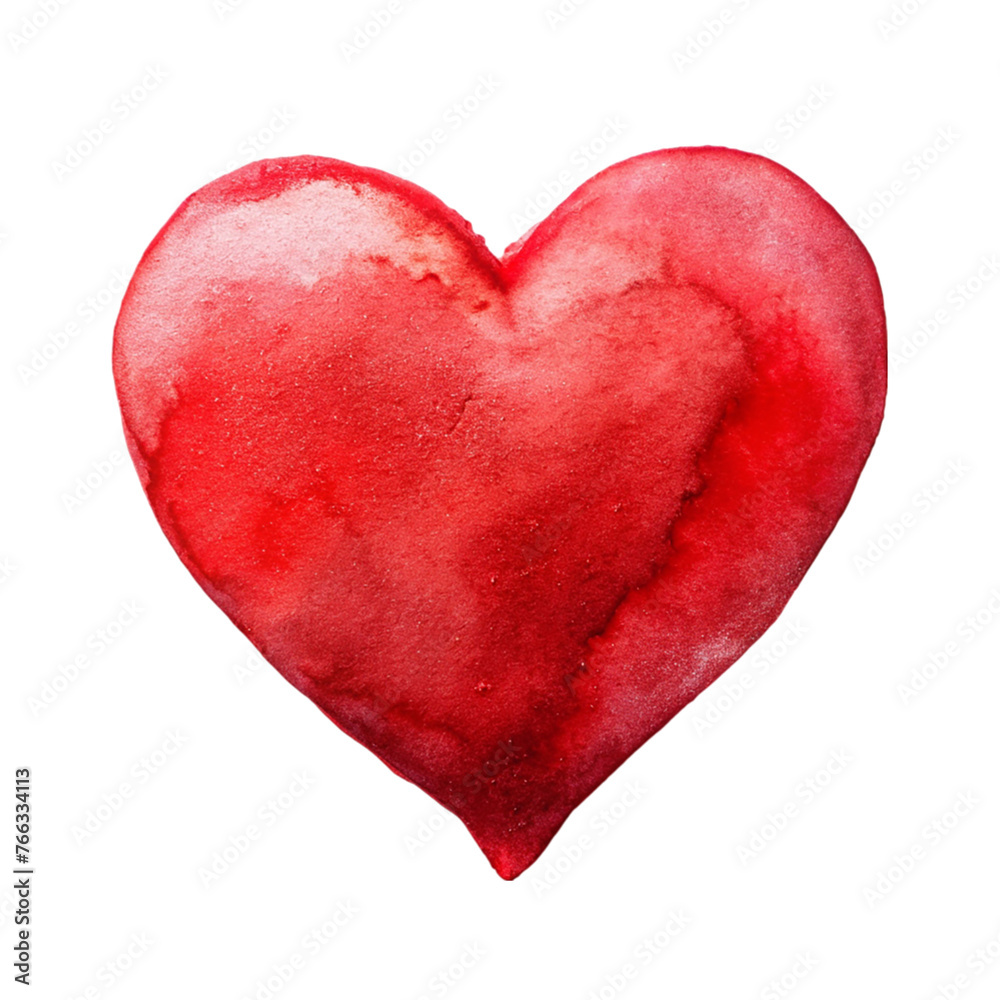Watercolor red heart on a transparent background.