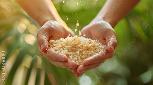 Realistic exfoliation service, crisp detail, serene spa background, hands applying scrub gently