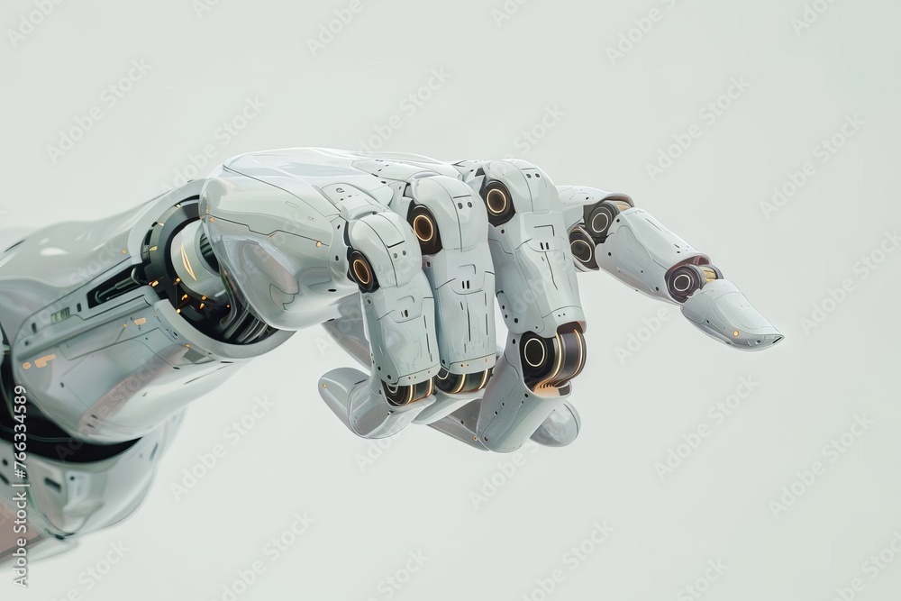 White Cyborg Robotic Hand Pointing Finger, 3D Rendered Futuristic Technology White Cyborg Robotic Hand Pointing Finger, 3D Rendered Futuristic Technology