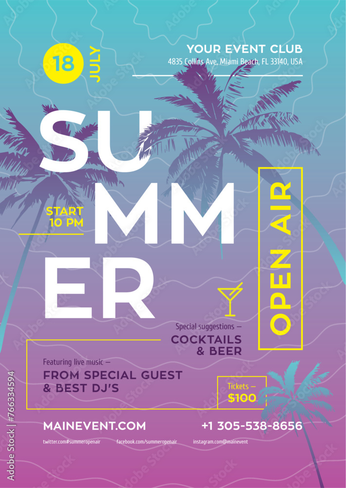 Fototapeta premium Summer Music Party Festival Poster Flyer Template