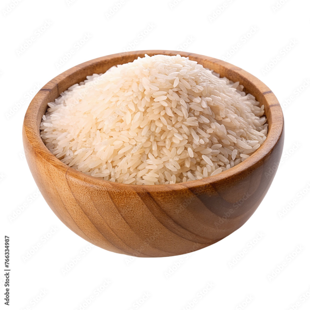 Raw rice on wooden bowl, isolated on transparent background. Raw rice on wooden bowl, isolated on transparent background.