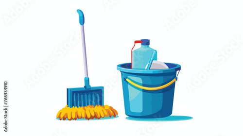 Cleaning room sign. Mop and bucket with soapy water