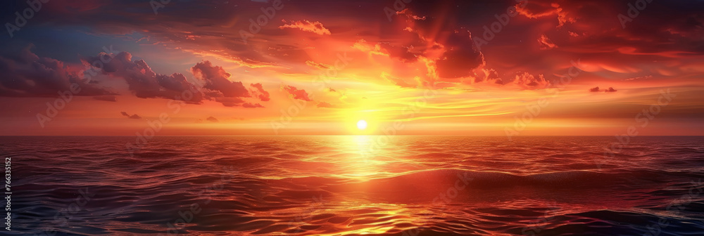 sunset in sea  tropical beach seascape horizon,  Orange and golden sunset sky calmness tranquil relaxing, banner