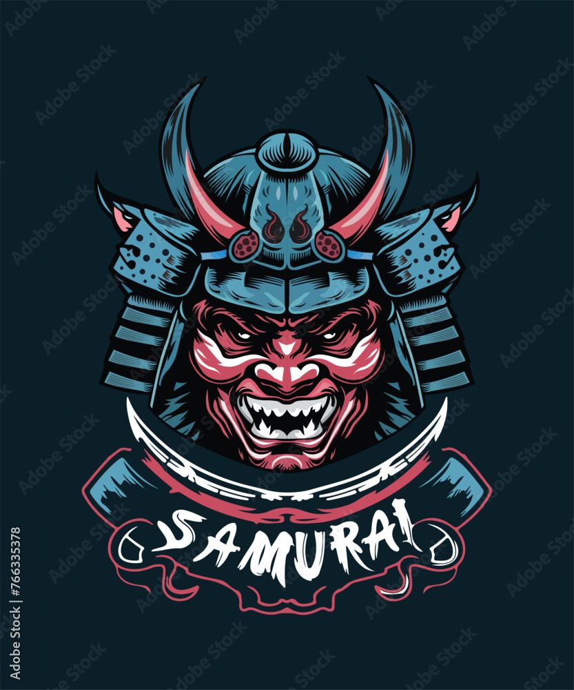 T-shirt Demon oni samurai vector Japanese samurai warrior design illustration
