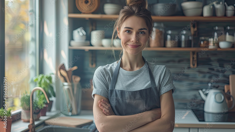 smiling girl in the kitchen smiling girl in the kitchen