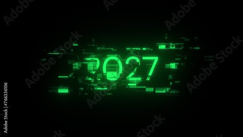 3D rendering 2027 text with screen effects of technological glitches