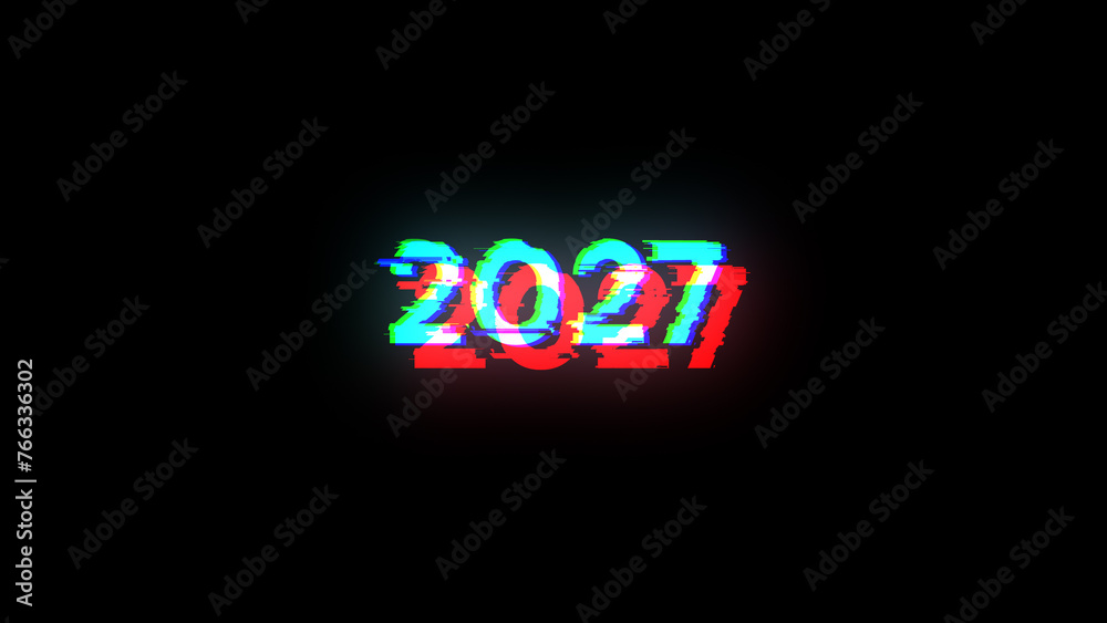 3D rendering 2027 text with screen effects of technological glitches - obrazy, fototapety, plakaty 