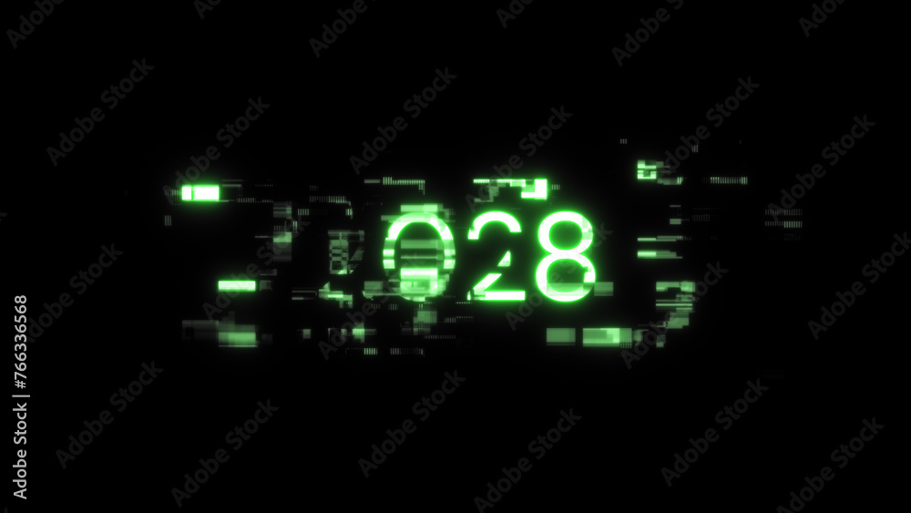 3D rendering 2028 text with screen effects of technological glitches 3D rendering 2028 text with screen effects of technological glitches