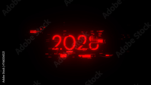 3D rendering 2028 text with screen effects of technological glitches © Vitaly