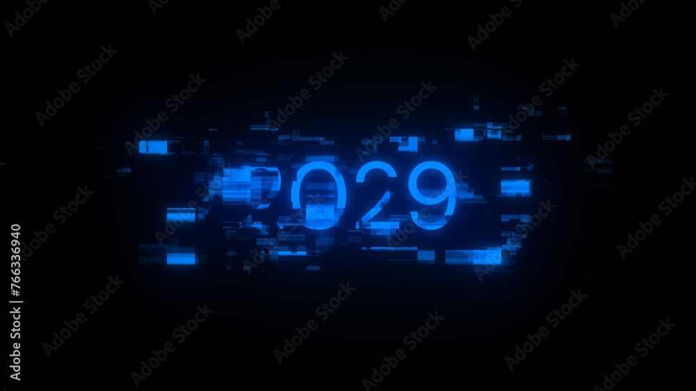 3D rendering 2029 text with screen effects of technological glitches 3D rendering 2029 text with screen effects of technological glitches