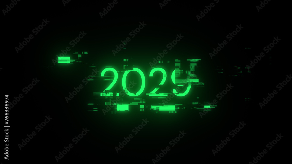3D rendering 2029 text with screen effects of technological glitches 3D rendering 2029 text with screen effects of technological glitches