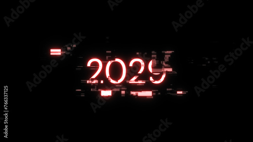 3D rendering 2029 text with screen effects of technological glitches