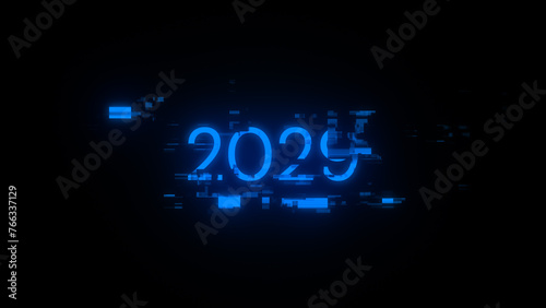 3D rendering 2029 text with screen effects of technological glitches