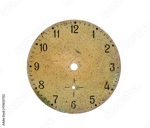 Old vintage clock face isolated on white background