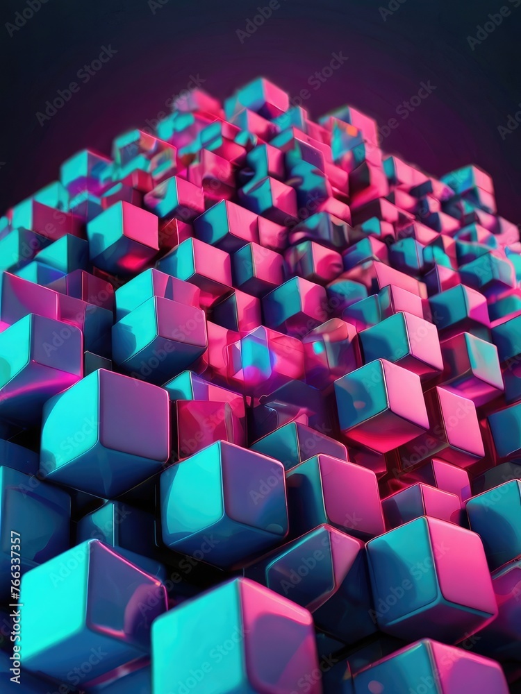 Abstract 3d background with different cubes abstract cubes with glowing edges on a dark background