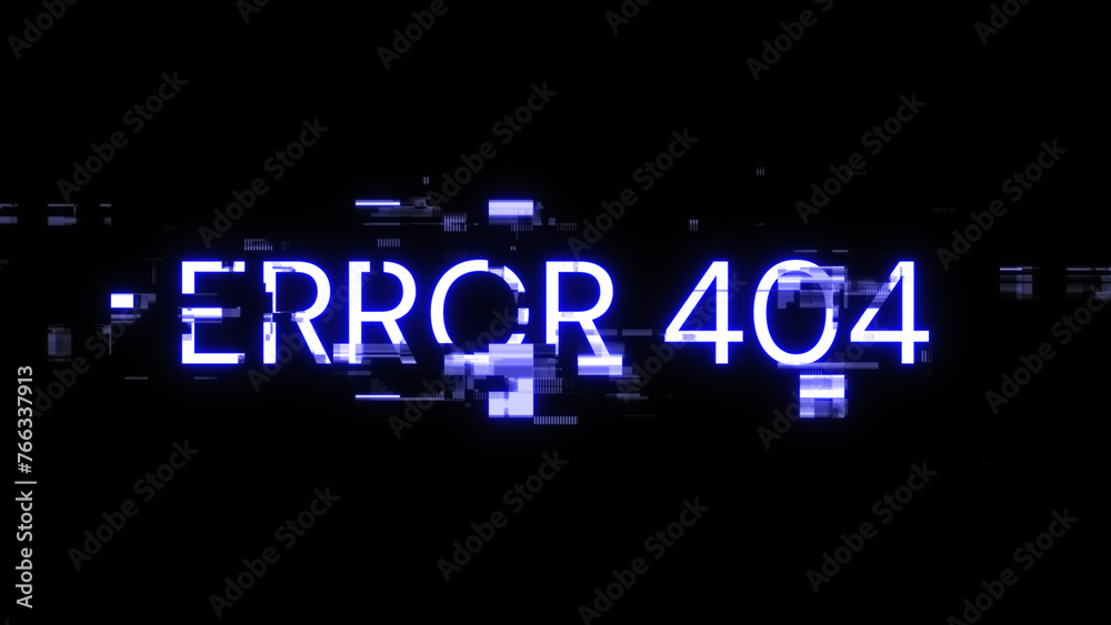 Obraz premium 3D rendering error 404 text with screen effects of technological glitches
