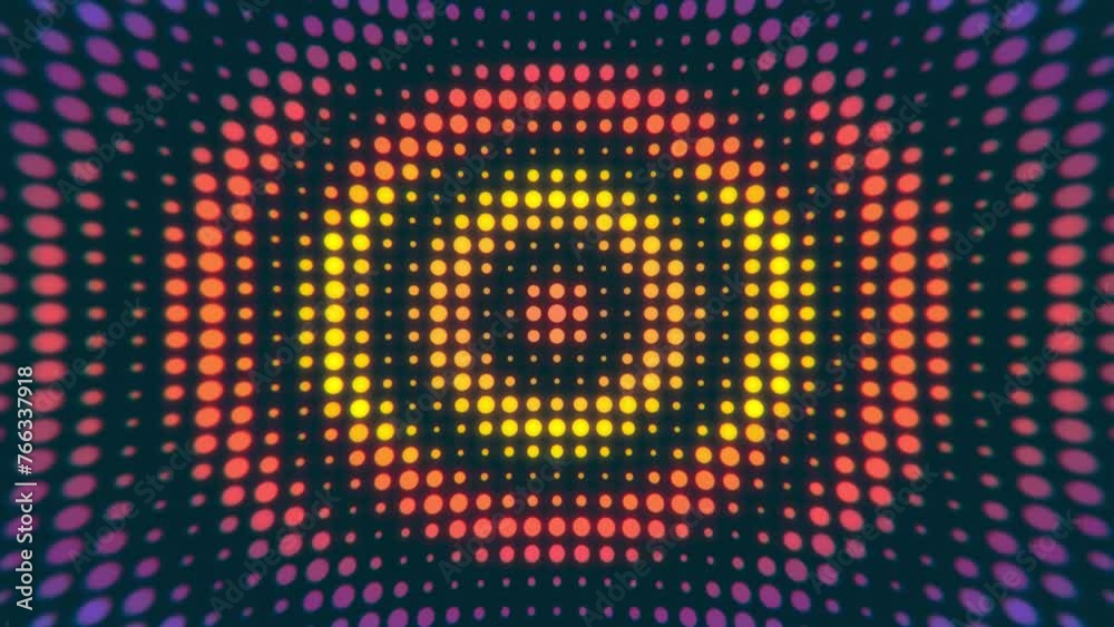Rippling halftone dots pattern with radiating ripples of colorful circles. Full HD and looping abstract background animation.