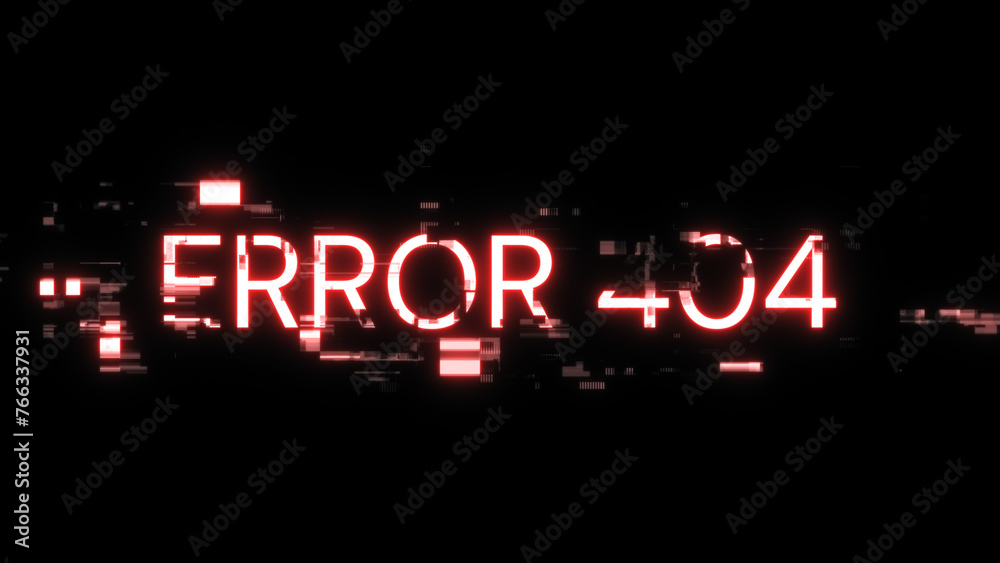 3D rendering error 404 text with screen effects of technological glitches