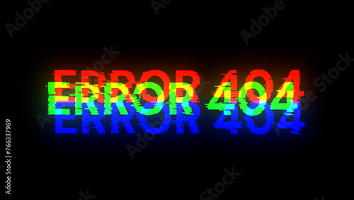 3D rendering error 404 text with screen effects of technological glitches