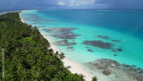 stunning blue ocean and sandy white island maldives top drone aeral view deserted hidden beach