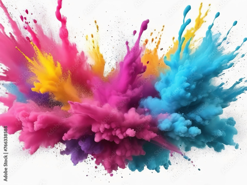 colorful vibrant rainbow paint color powder explosion. Isolated white background