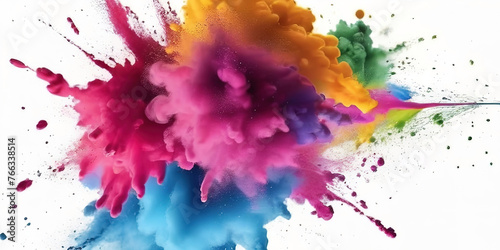  rainbow paint color powder explosion. colorful vibrant with bright colors. Isolated white background
