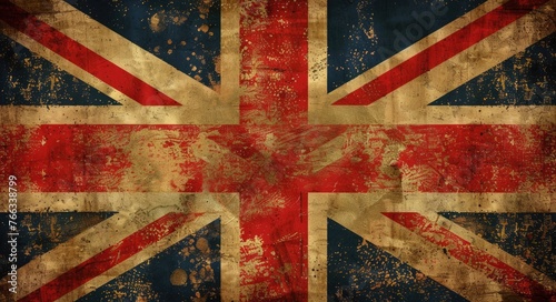 Faded Vintage Britain Flag on Grunge Background. National Symbol of Great Britain, England, and the United Kingdom