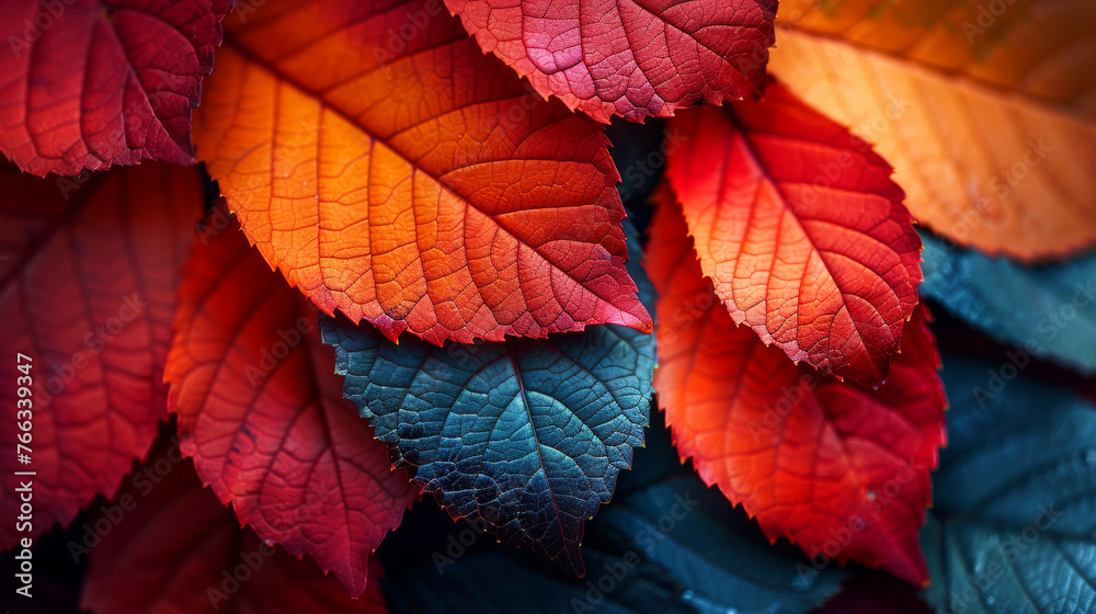 A detailed image showcasing the stunning red and blue leaves often seen during the autumn season