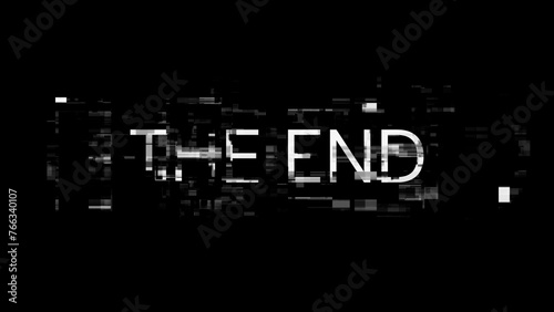 3D rendering the end text with screen effects of technological glitches