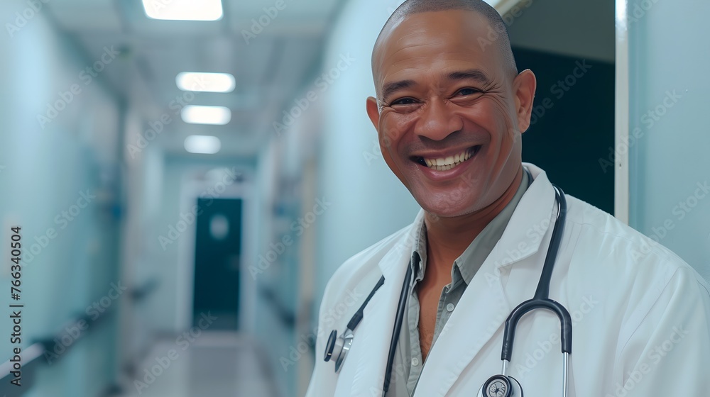 smiling doctor portrait on a hospital hall smiling doctor portrait on a hospital hall