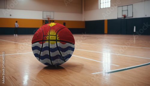 Kiribati flag is featured on a basketball. Basketball championship concept.