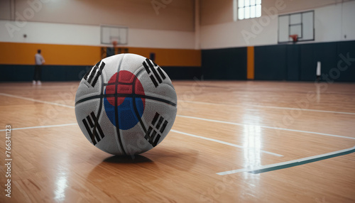 Republic of Korea flag is featured on a basketball. Basketball championship concept.