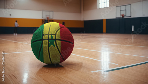 Senegal flag is featured on a basketball. Basketball championship concept.