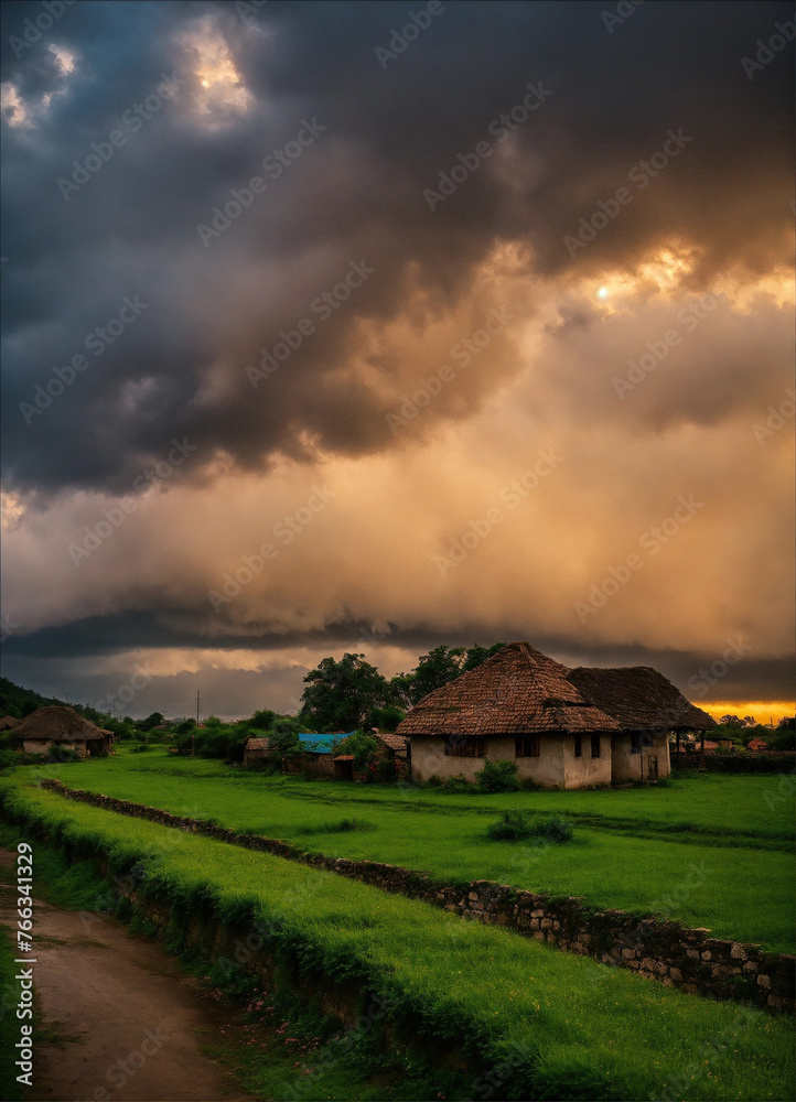 cloudy scene in village