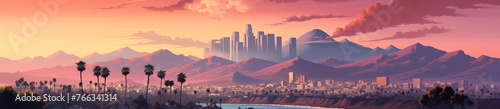 Los Angeles city, USA panorama view cartoon stye photo