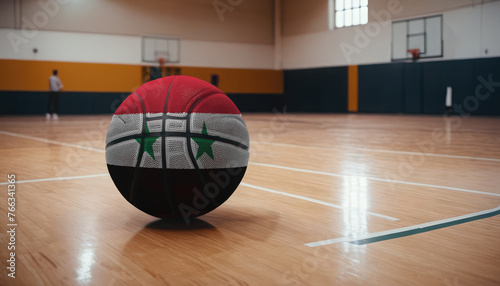 Syria flag is featured on a basketball. Basketball championship concept.