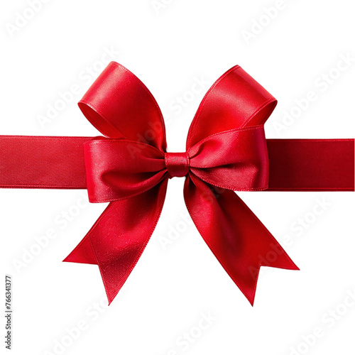 Red satin ribbon bow isolated on transparent background.