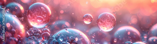 Close-up of bubbles and sharp bokeh against a dynamic red and pink background