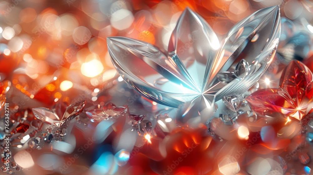 a flower on a shiny surface with a vibrant, colorful background a flower on a shiny surface with a vibrant, colorful background