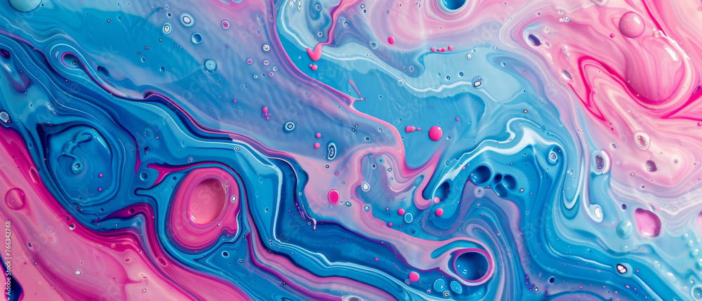 This image captures a stunning fluid art pattern with vivid pinks and blues intermingling like marble