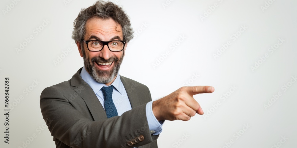 Close up of businessman hand pointing for direction, against white background. Generative AI. Close up of businessman hand pointing for direction, against white background. Generative AI.