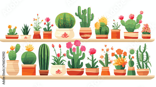 Flowers and Catus plants Inside Nursery flat vector i