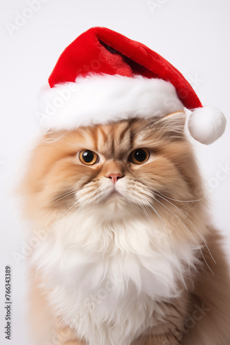 Christmas Cat background. Happy new year backdrop. Celebrating winter holidays card. © Aleksandr
