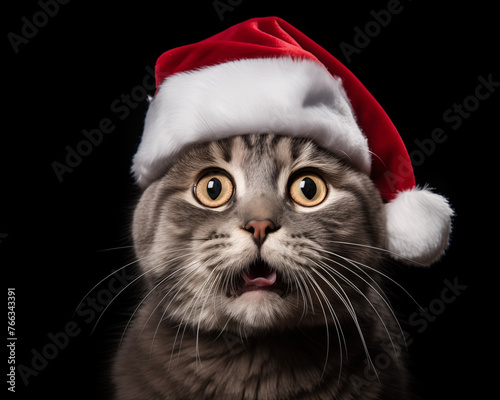 Christmas Cat background. Happy new year backdrop. Celebrating winter holidays card. © Aleksandr