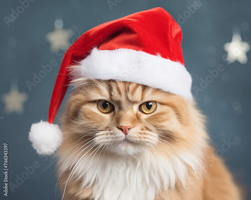 Christmas Cat background. Happy new year backdrop. Celebrating winter holidays card.