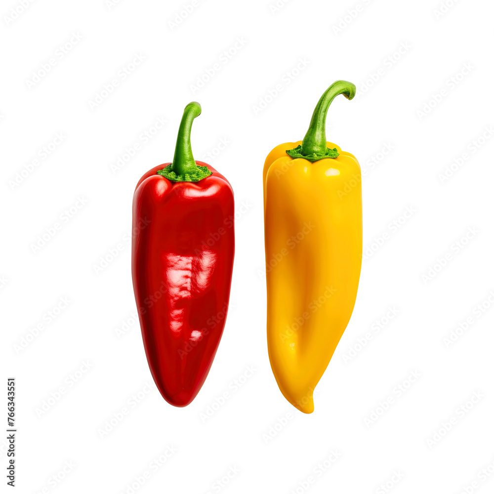 Red and yellow with green peppers isolated on a transparent background Red and yellow with green peppers isolated on a transparent background