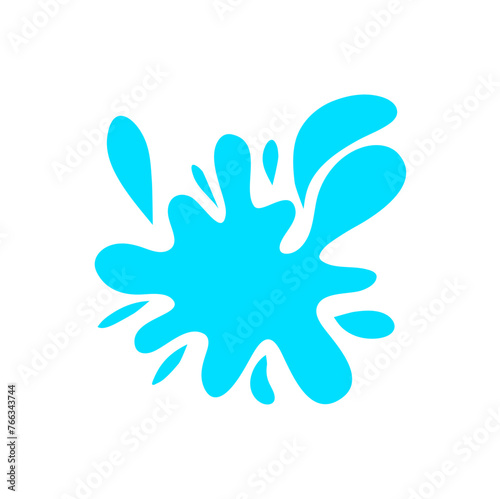 Paint splattered sky blue. Flat collection splash round, fluid decorative shapes. Cartoon splash. Isolated vector illustration
