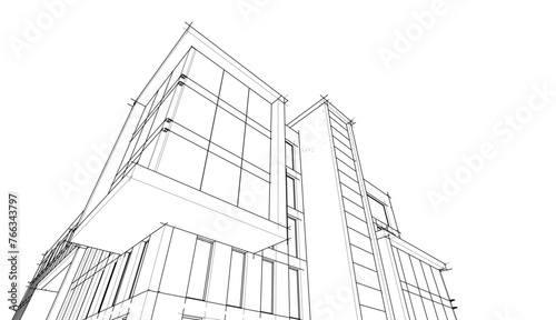 Modern office building concept 3d drawing