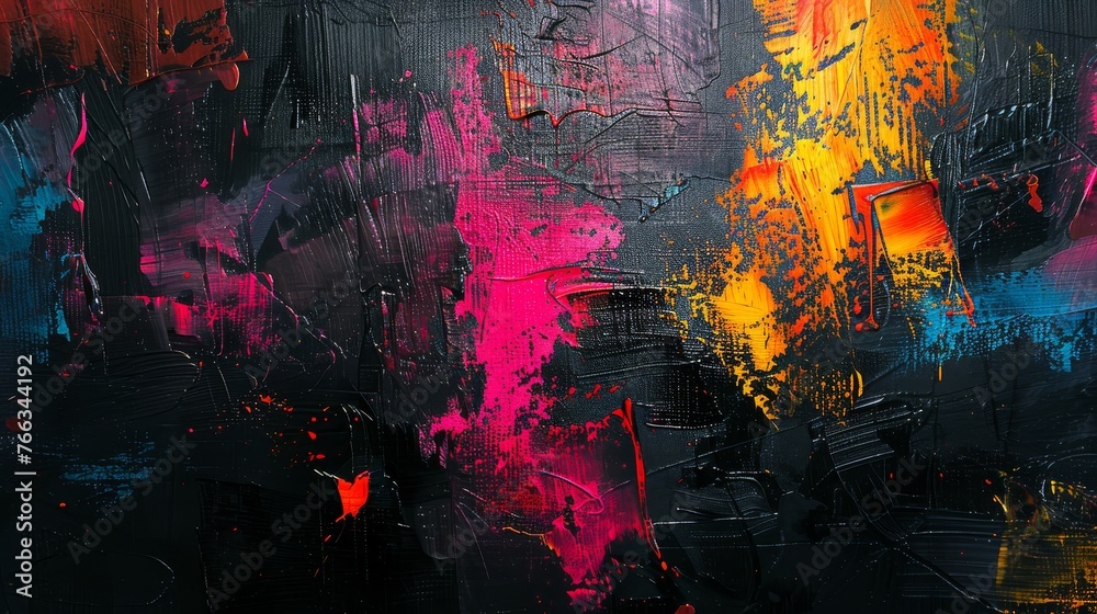 Abstract Vibrant Color Painting on Dark Backdrop